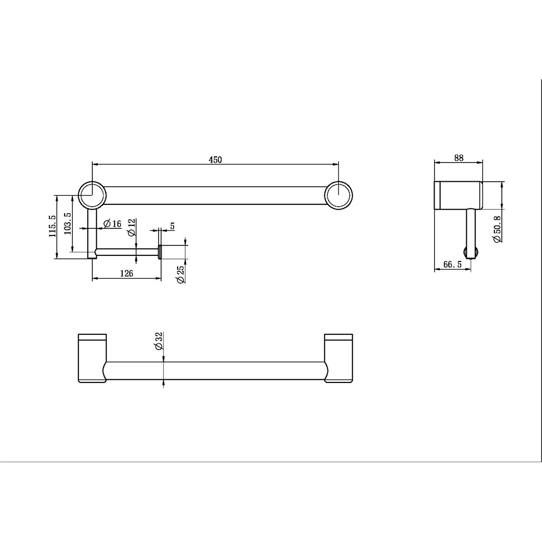 Nero Mecca Care 32Mm Grab Rail With Toilet Roll Holder 450Mm Chrome - Image 4