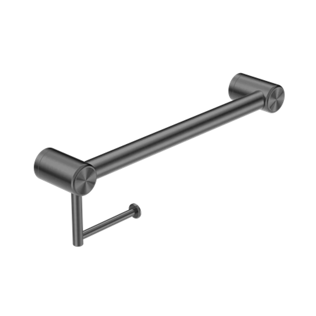 Nero Mecca Care 32Mm Grab Rail With Toilet Roll Holder 450Mm Gun Metal
