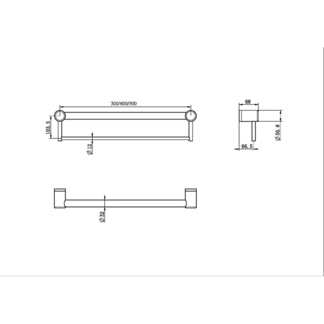 Nero Mecca Care 32Mm Grab Rail With Towel Holder 600Mm Matte Black - Image 3