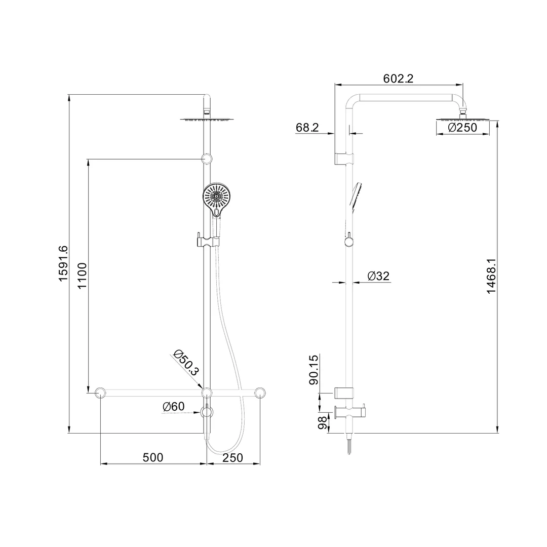 Nero Mecca Care 32Mm T Bar Grab Rail 1100X750Mm Twin Shower Set Brushed Bronze - Image 2