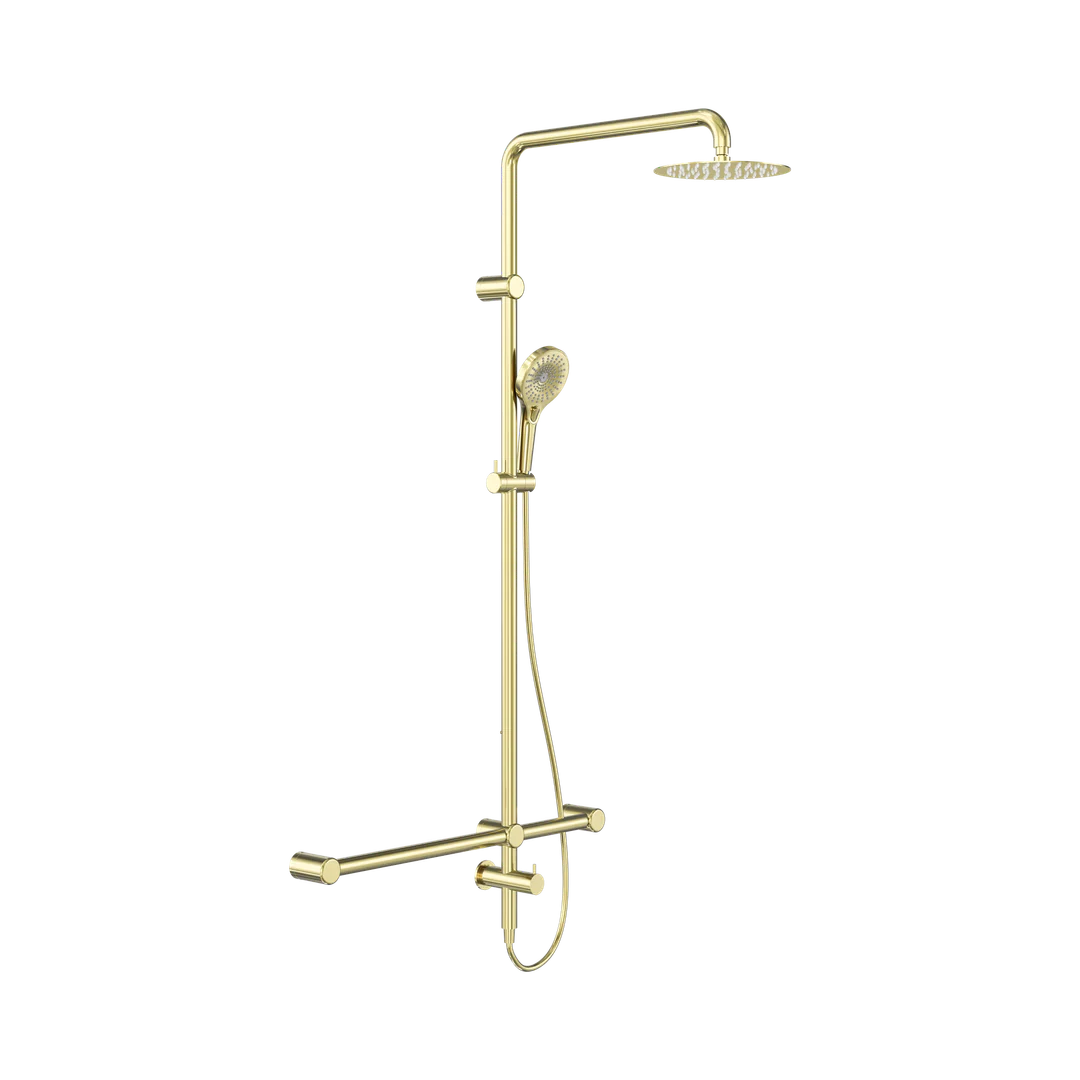 Nero Mecca Care 32Mm T Bar Grab Rail 1100X750Mm Twin Shower Set Brushed Gold