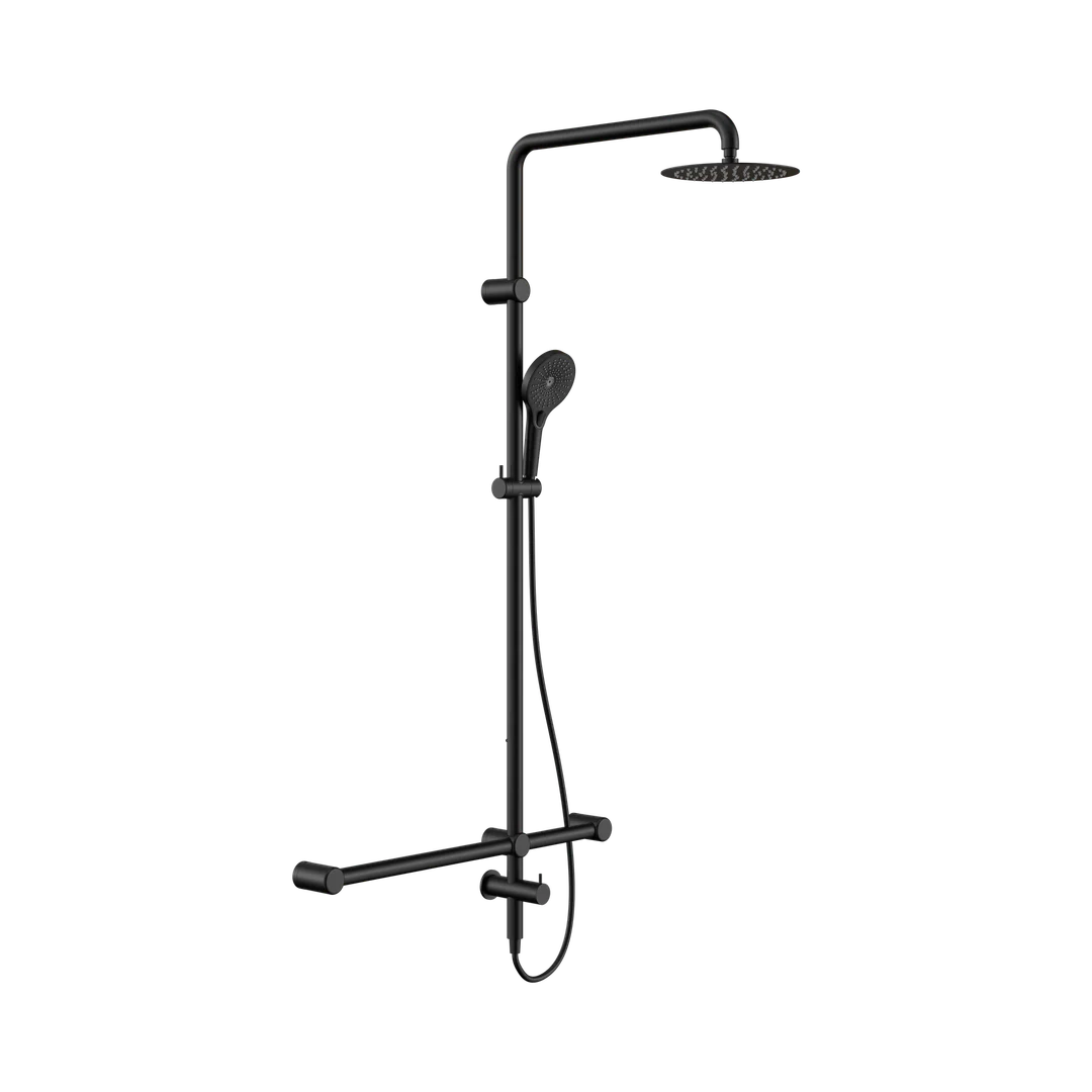 Nero Mecca Care 32Mm T Bar Grab Rail 1100X750Mm Twin Shower Set Matte Black