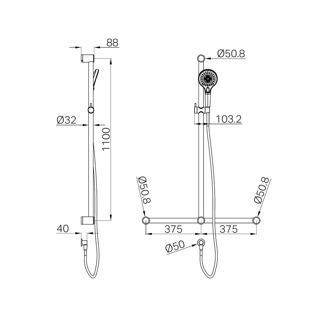 Nero Mecca Care 32Mm T Bar Grab Rail And Adjustable Shower Set 1100X750Mm Brushed Bronze - Image 3