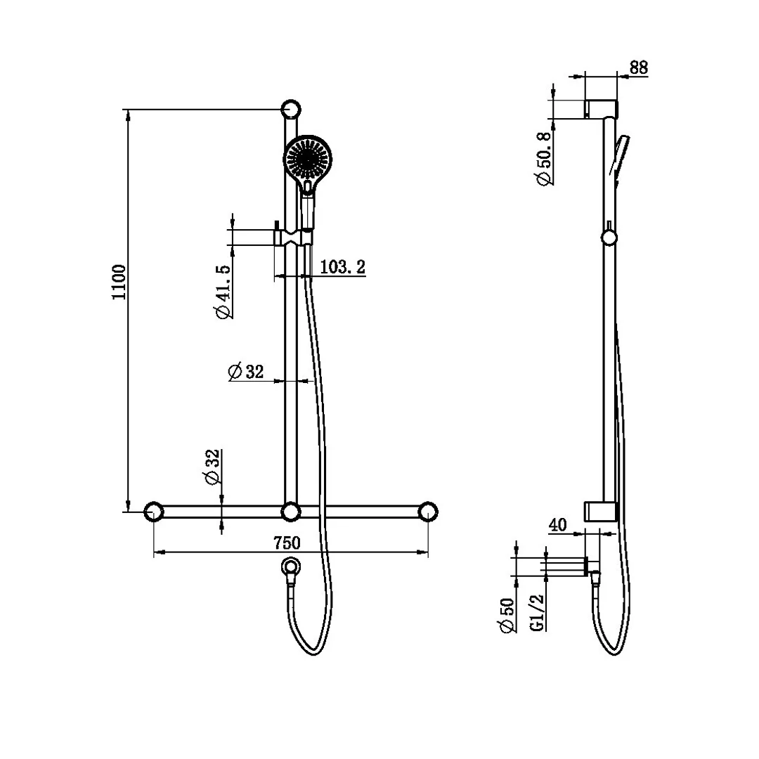 Nero Mecca Care 32Mm T Bar Grab Rail And Adjustable Shower Set 1100X750Mm Brushed Bronze - Image 5