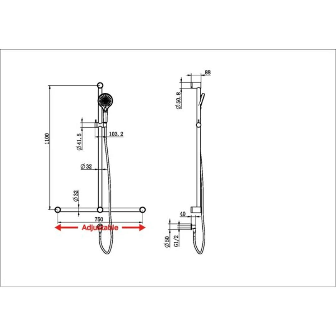 Nero Mecca Care 32Mm T Bar Grab Rail And Adjustable Shower Set 1100X750Mm Matte Black - Image 3