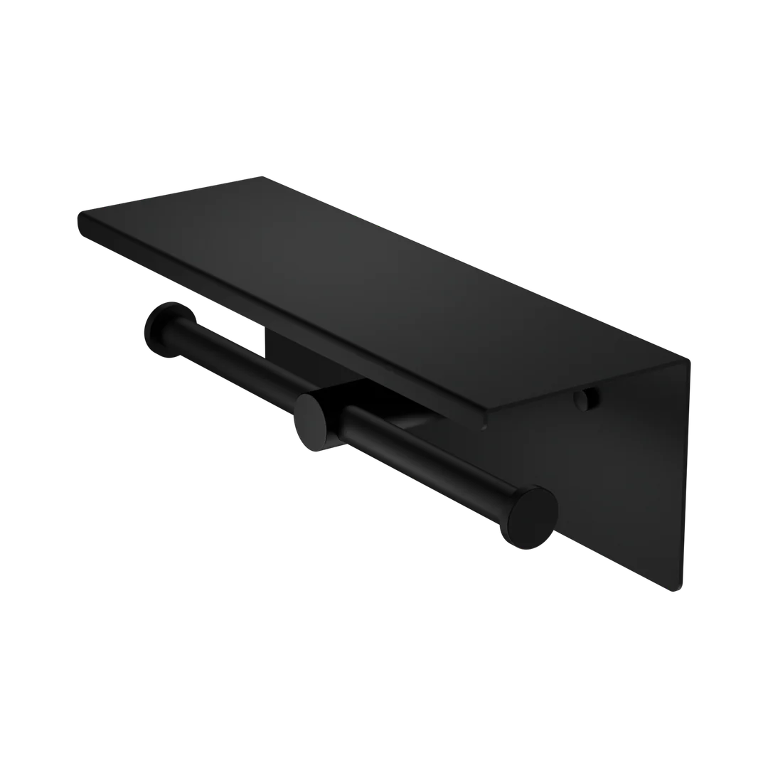 Nero Mecca Double Toilet Roll Holder With Shelf Matte Black