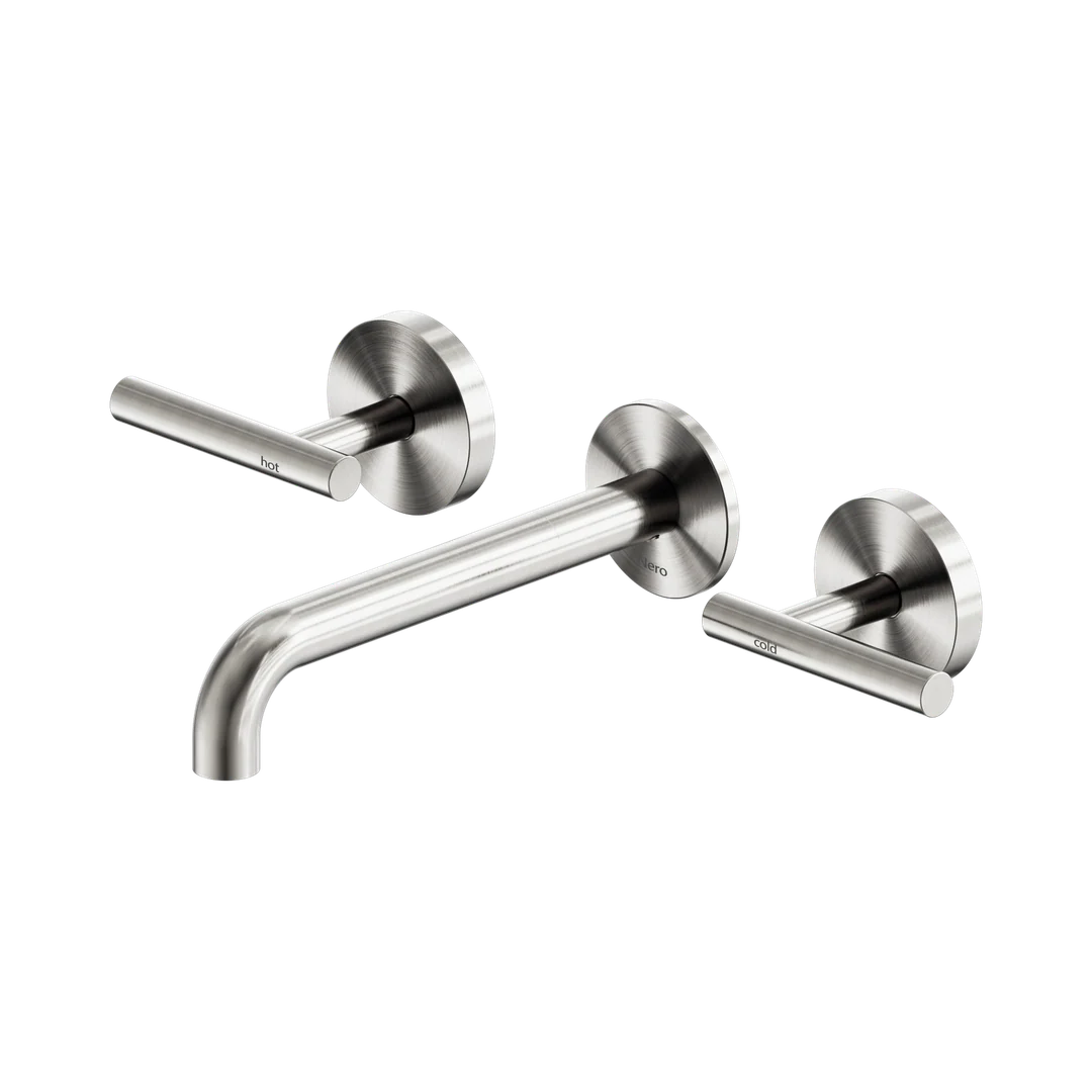 Nero Mecca Lever Wall Basin/Bath Set 185Mm Spout Brushed Nickel