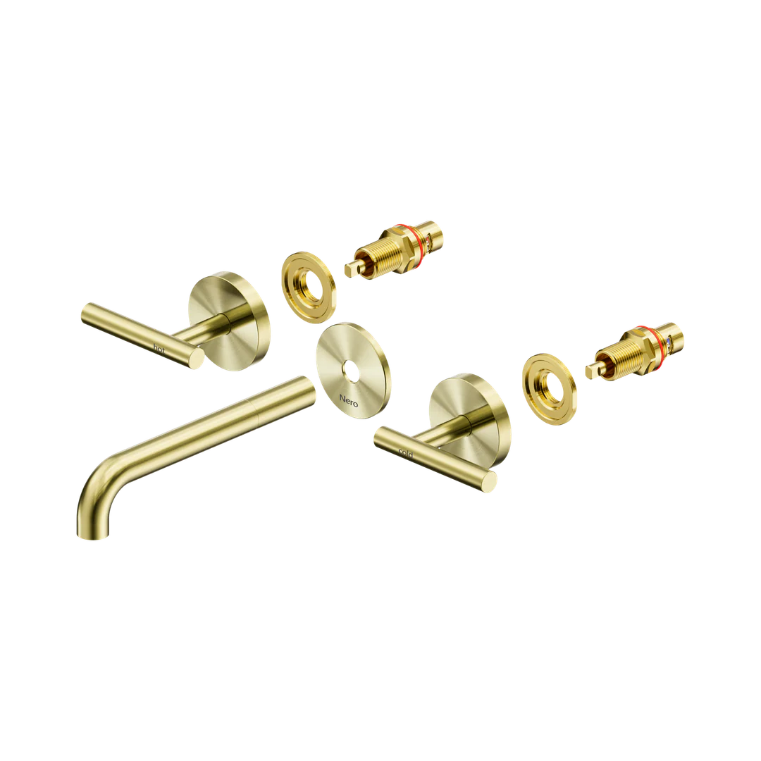 Nero Mecca Lever Wall Basin/Bath Set 185Mm Spout Trim Kits Only Brushed Gold