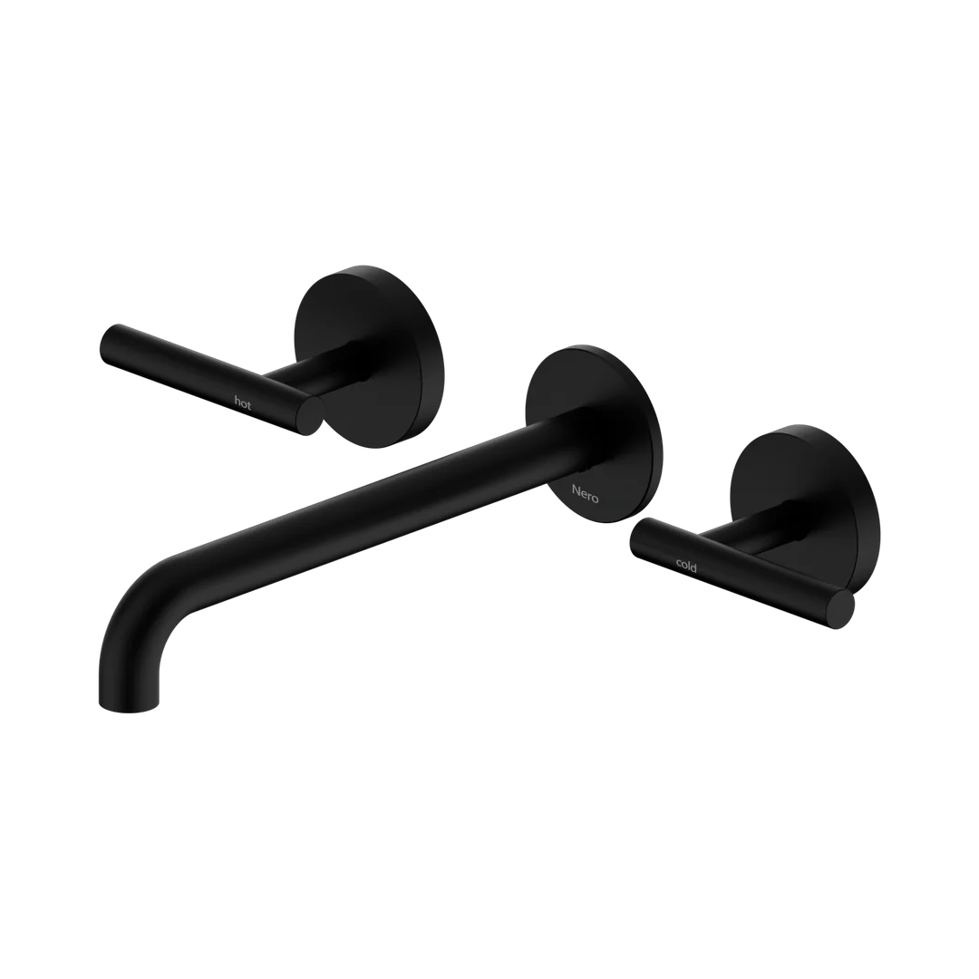Nero Mecca Lever Wall Basin/Bath Set 220Mm Spout Matte Black