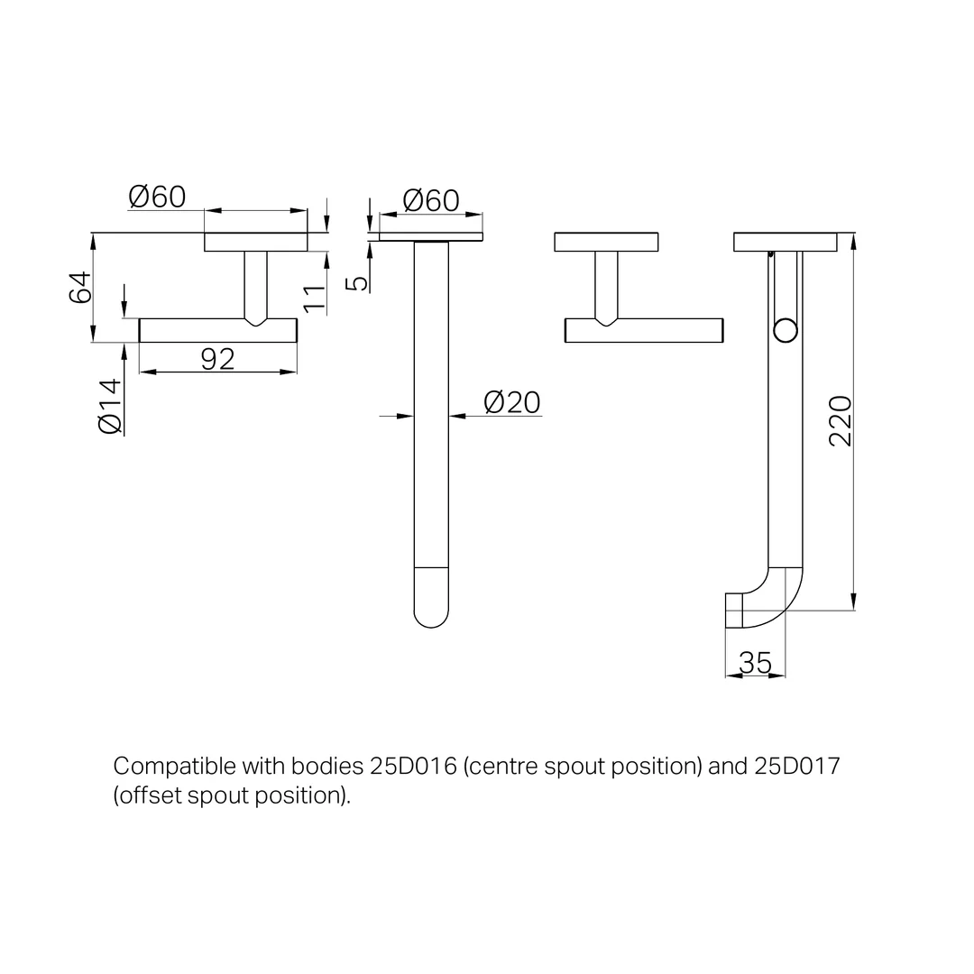 Nero Mecca Lever Wall Basin/Bath Set 220Mm Spout Trim Kits Only Brushed Nickel - Image 2