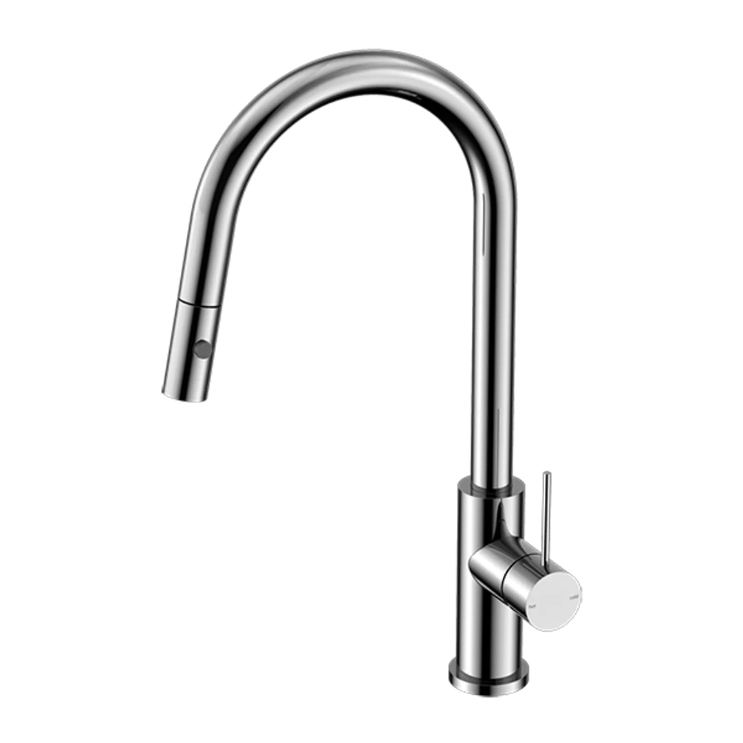 Nero Mecca Gooseneck Pull Out Sink Mixer With Vegie Spray Chrome