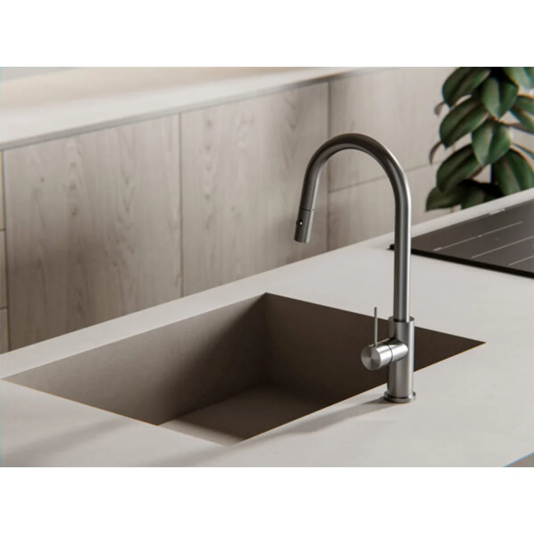 Nero Mecca Gooseneck Pull Out Sink Mixer With Vegie Spray Gun Metal - Image 10