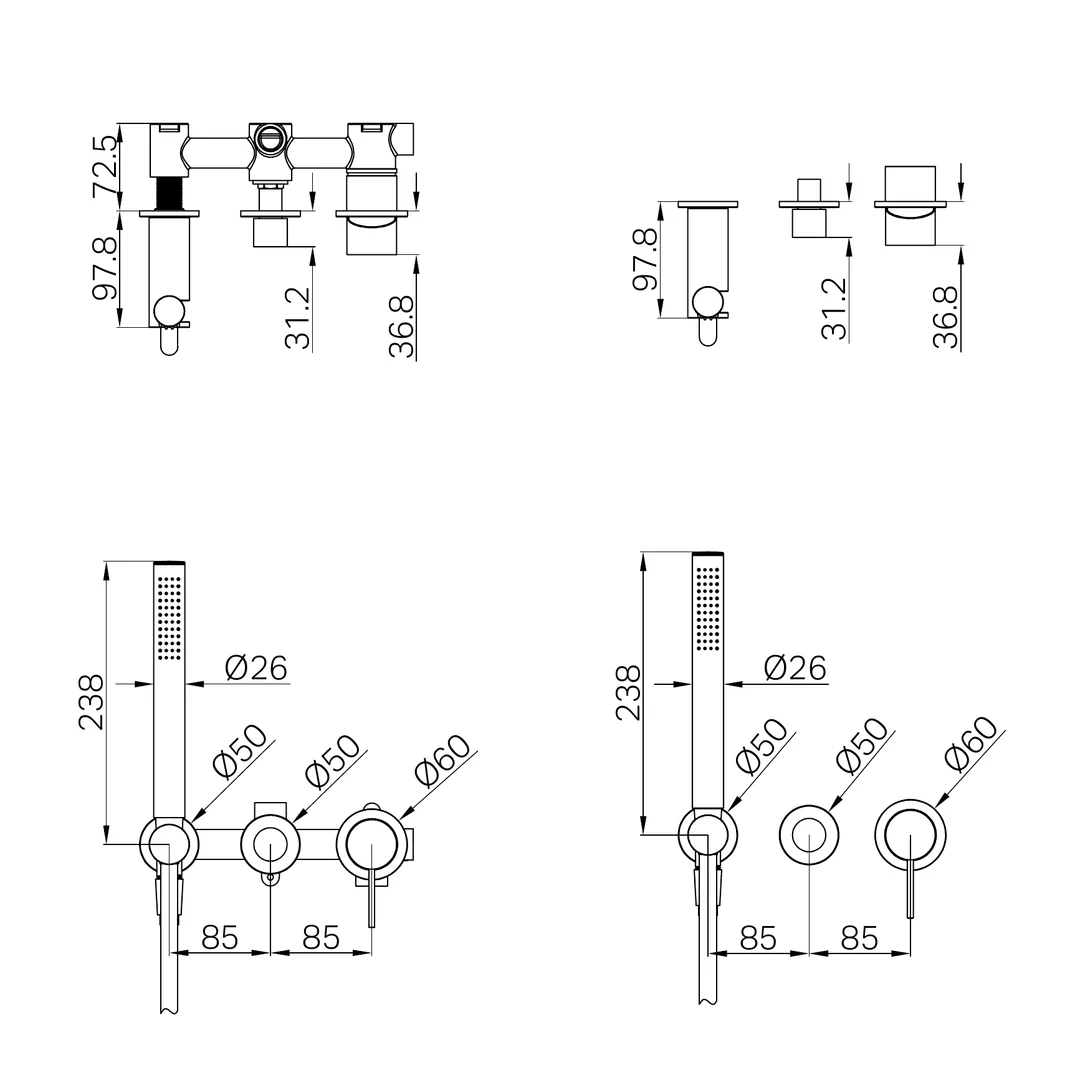 Nero Mecca Shower Mixer Diverter System Separate Back Plate Trim Kits Only Chrome - Image 2