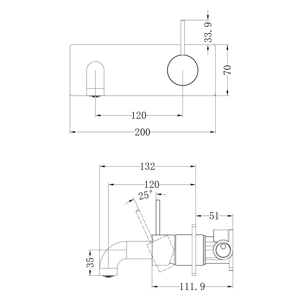 Nero Mecca Wall Basin/Bath Mixer Handle Up 120Mm Brushed Nickel - Image 2