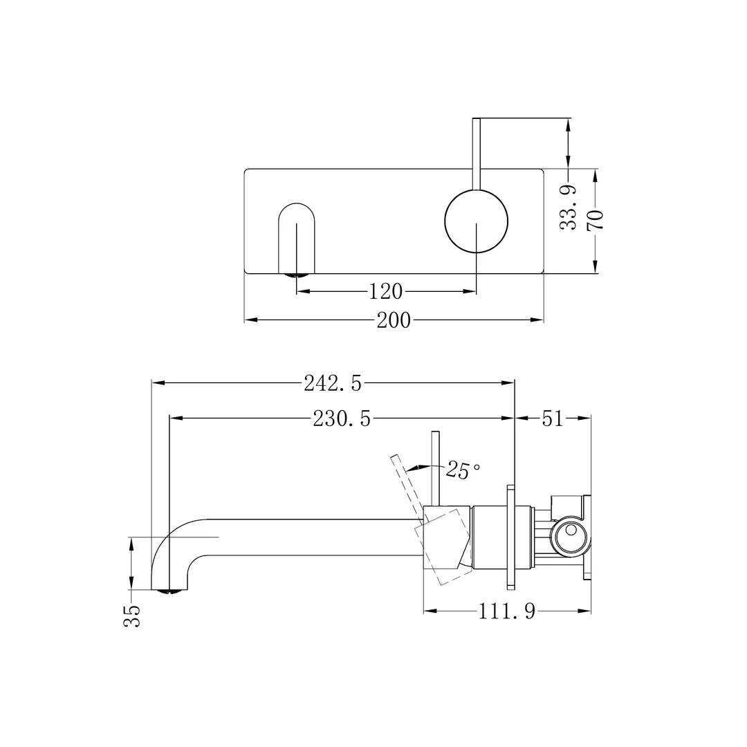 Nero Mecca Wall Basin/Bath Mixer Handle Up 230Mm Brushed Bronze - Image 2