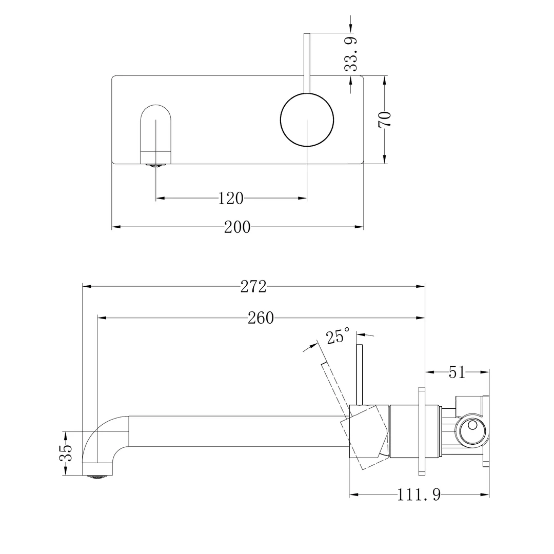 Nero Mecca Wall Basin/Bath Mixer Handle Up 260Mm Brushed Nickel - Image 2