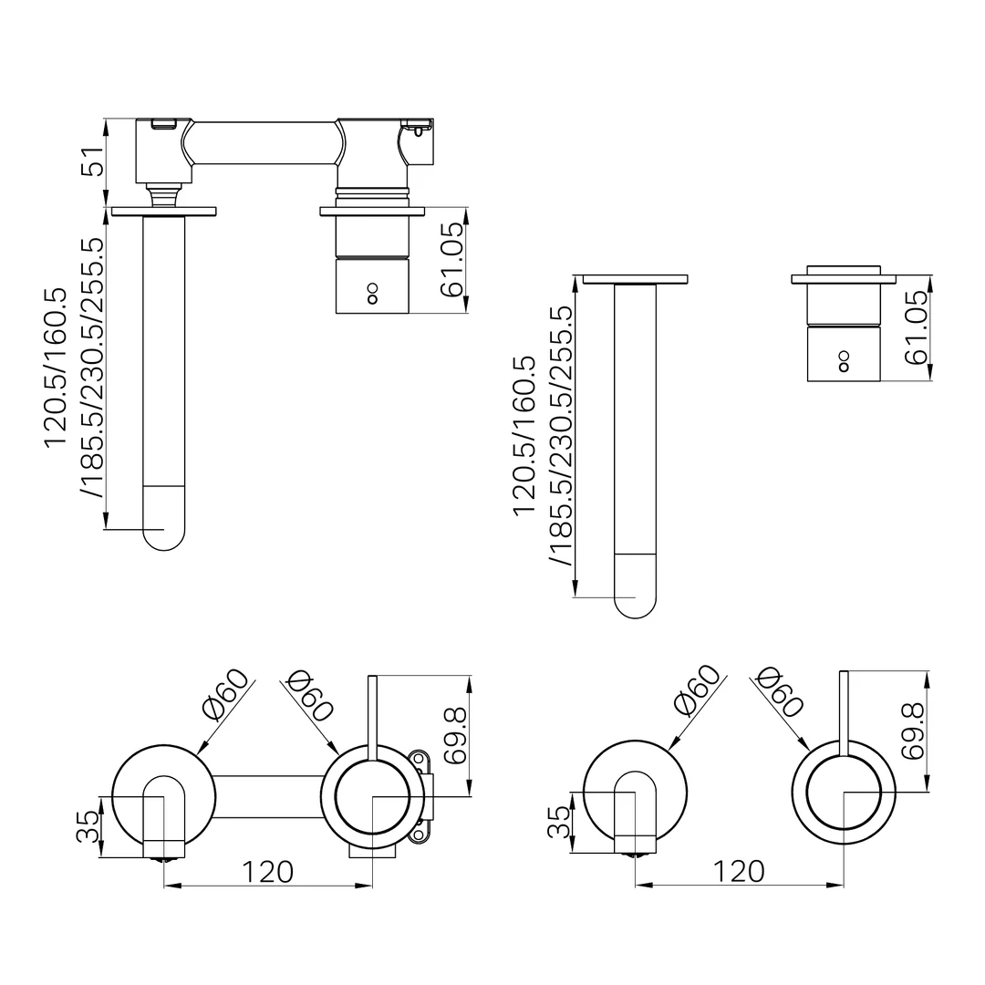 Nero Mecca Wall Basin/Bath Mixer Sep. Back Plate Handle Up 230Mm Trim Kit Only Brushed Gold - Image 2