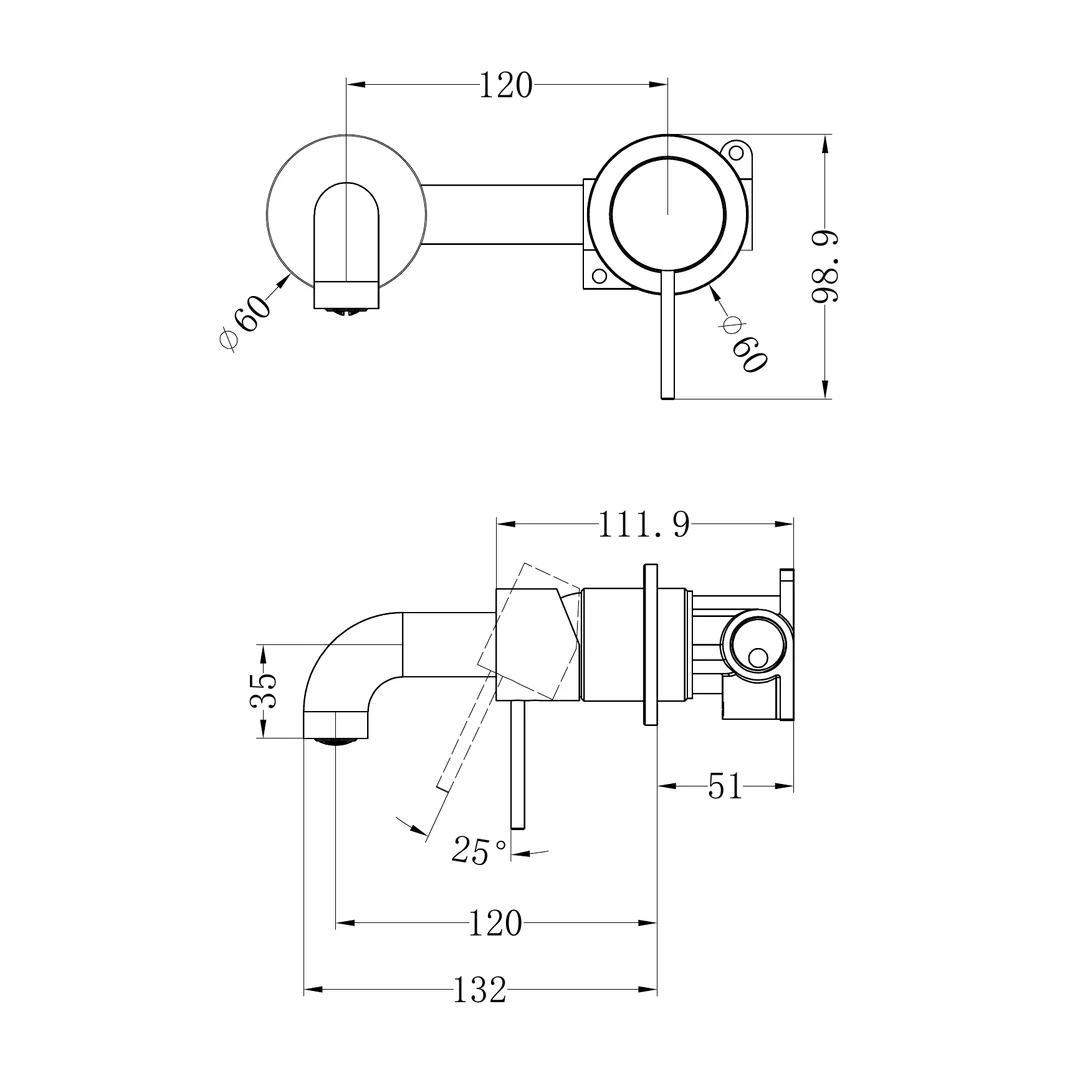 Nero Mecca Wall Basin/Bath Mixer Separate Back Plate 120Mm Brushed Bronze - Image 2