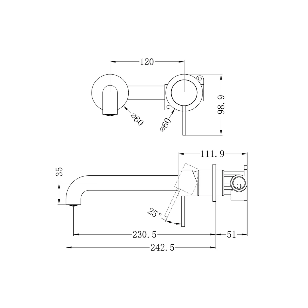 Nero Mecca Wall Basin/Bath Mixer Separate Back Plate 230Mm Matte White - Image 2