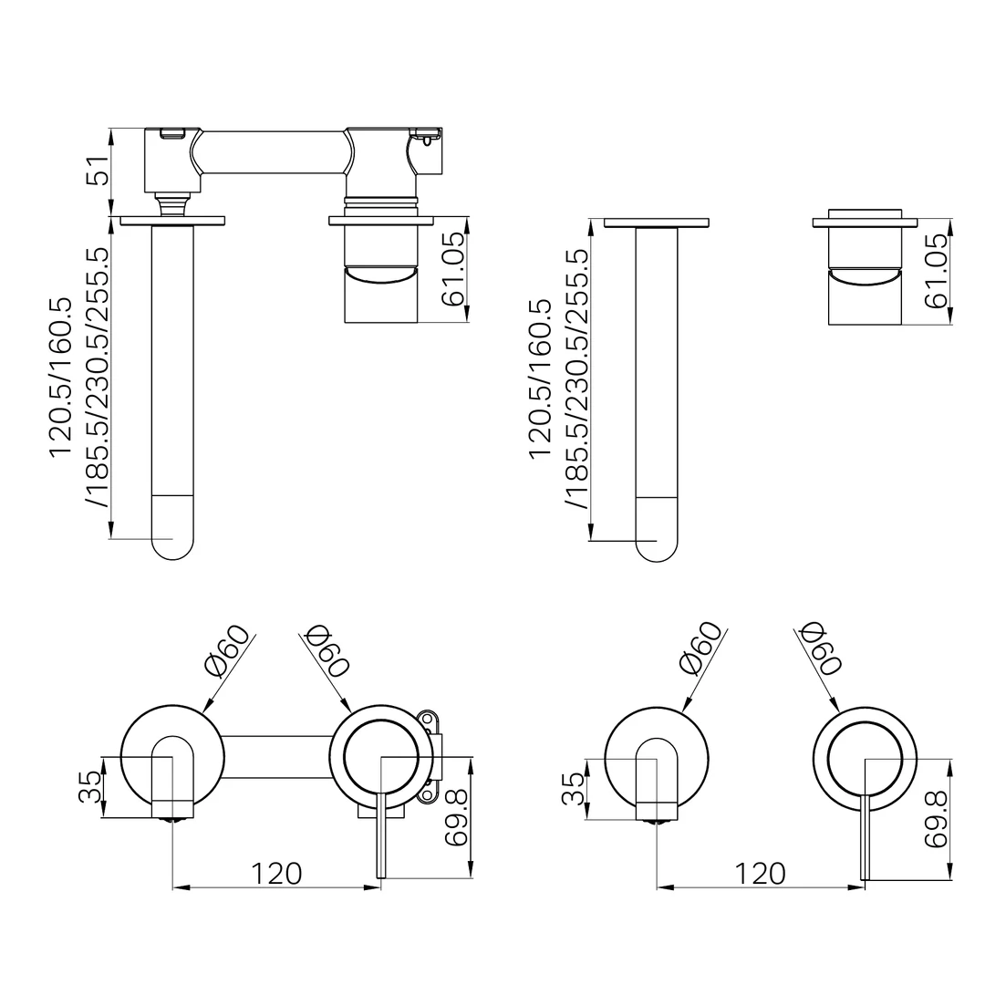 Nero Mecca Wall Basin/Bath Mixer Separate Back Plate 230Mm Trim Kits Only Gun Metal - Image 2