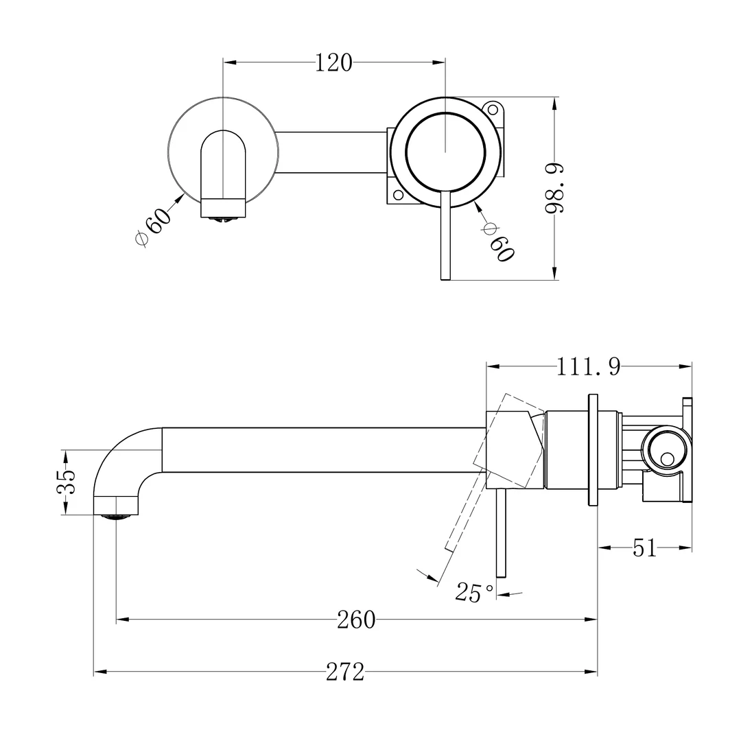 Nero Mecca Wall Basin/Bath Mixer Separate Back Plate 260Mm Trim Kits Only Gun Metal - Image 2