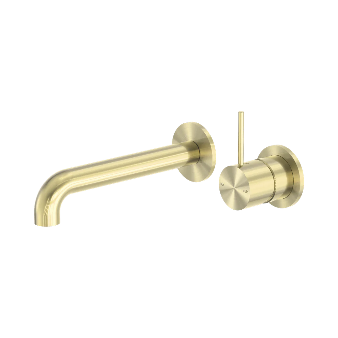 Nero Mecca Wall Basin/Bath Mixer Separate Back Plate Handle Up 260Mm Brushed Gold
