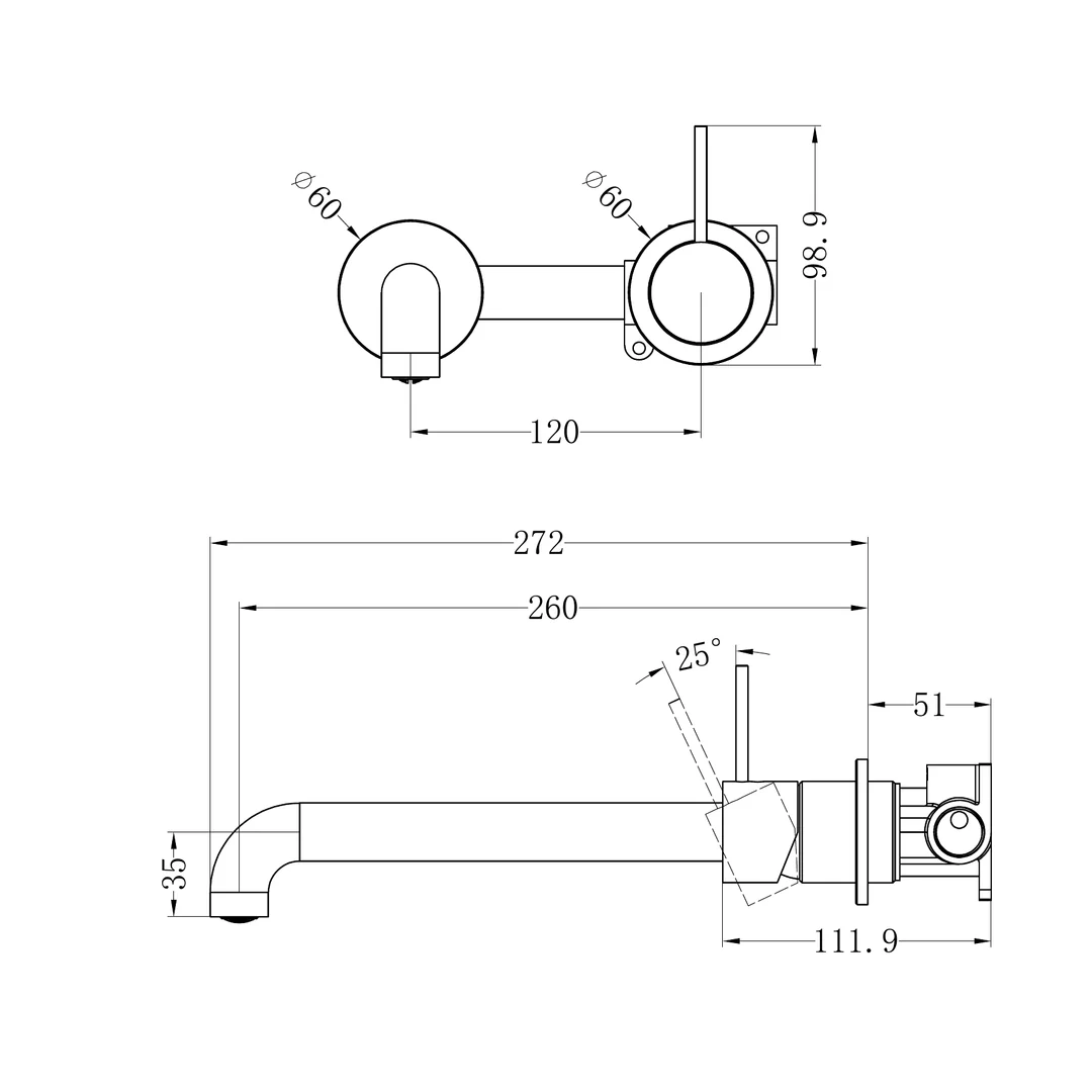 Nero Mecca Wall Basin/Bath Mixer Separate Back Plate Handle Up 260Mm Trim Kits Only Chrome - Image 2