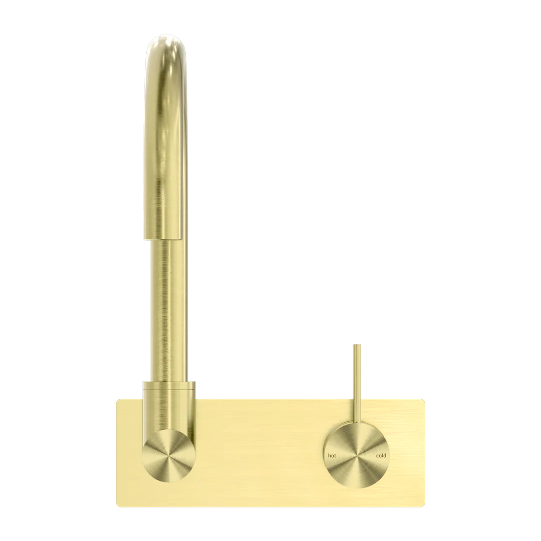 Nero Mecca Wall Basin/Bath Mixer Swivel Spout Handle Up - Brushed Gold - Image 3