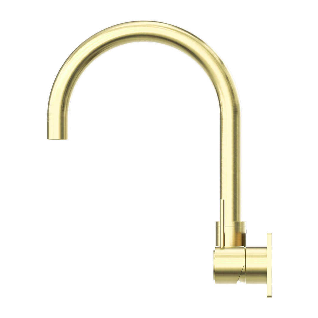 Nero Mecca Wall Basin/Bath Mixer Swivel Spout Handle Up - Brushed Gold - Image 4