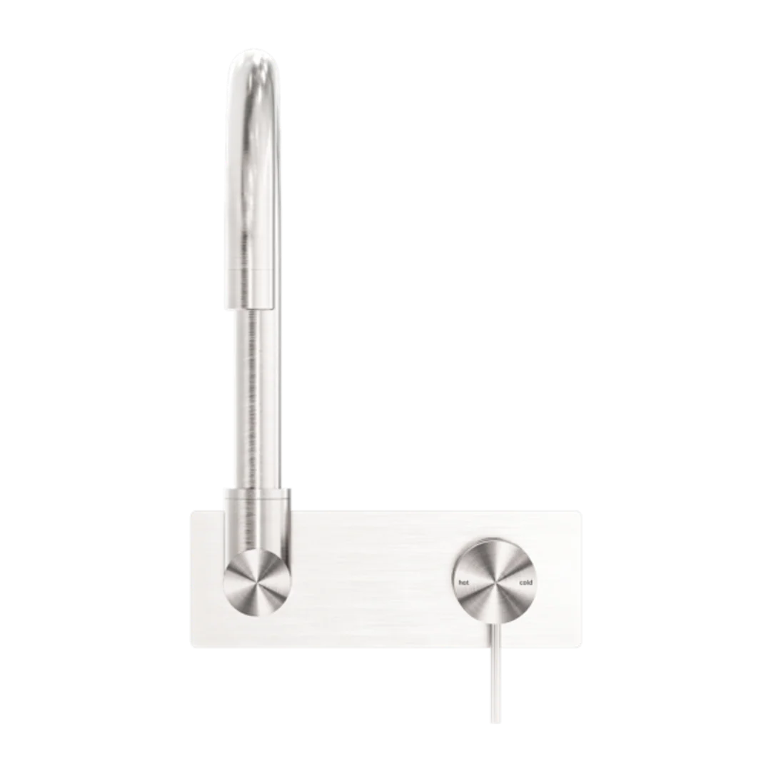 Nero Mecca Wall Basin/Bath Mixer Swivel Spout Handle Up - Brushed Nickel - Image 3