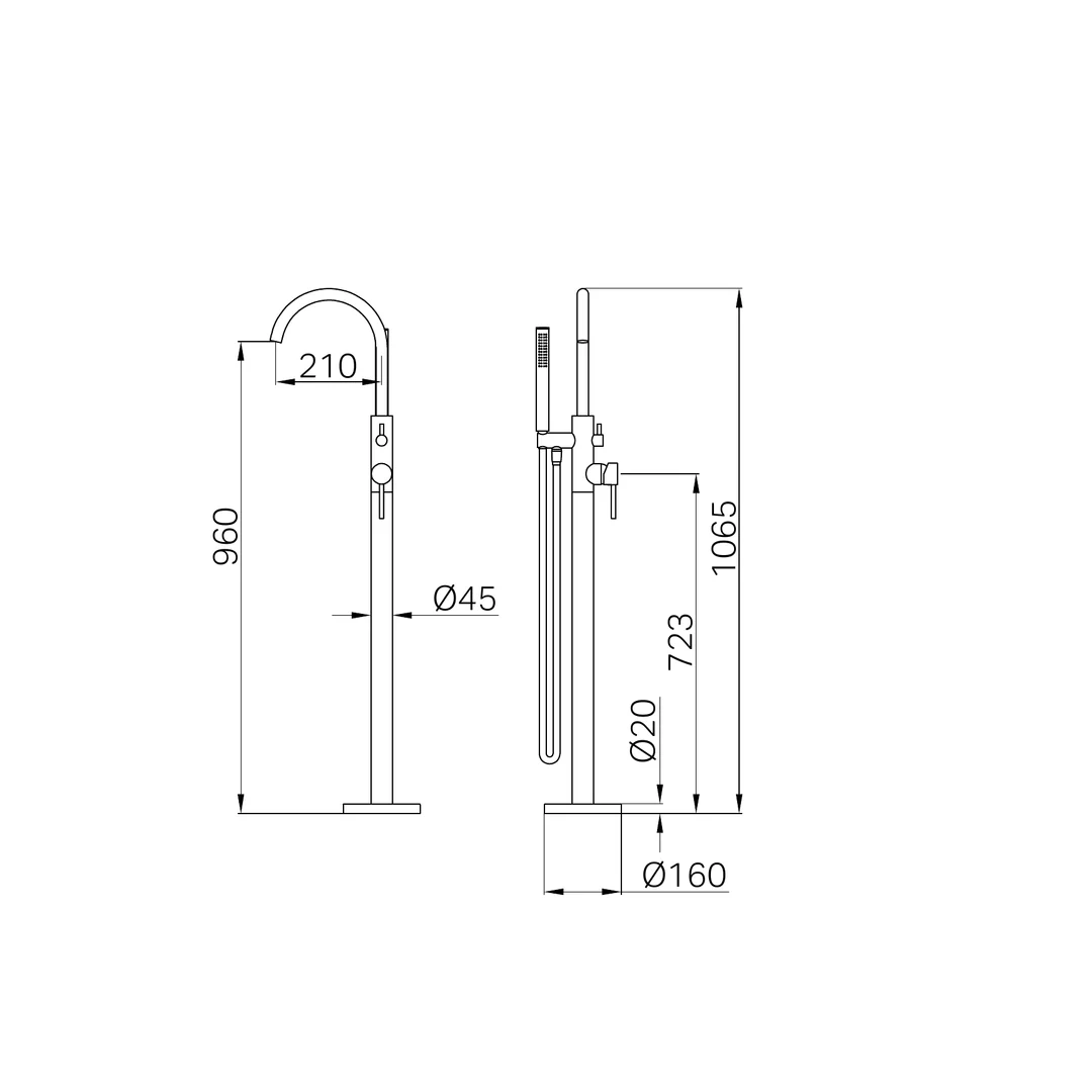 Nero Nova Round Floormount Mixer With Handshower - Matt Black - Image 3