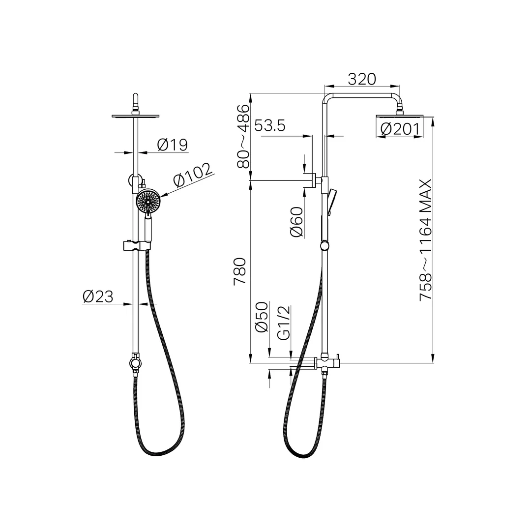 Nero Nova Round Shower Set Bottom Inlet - Chrome - Image 3