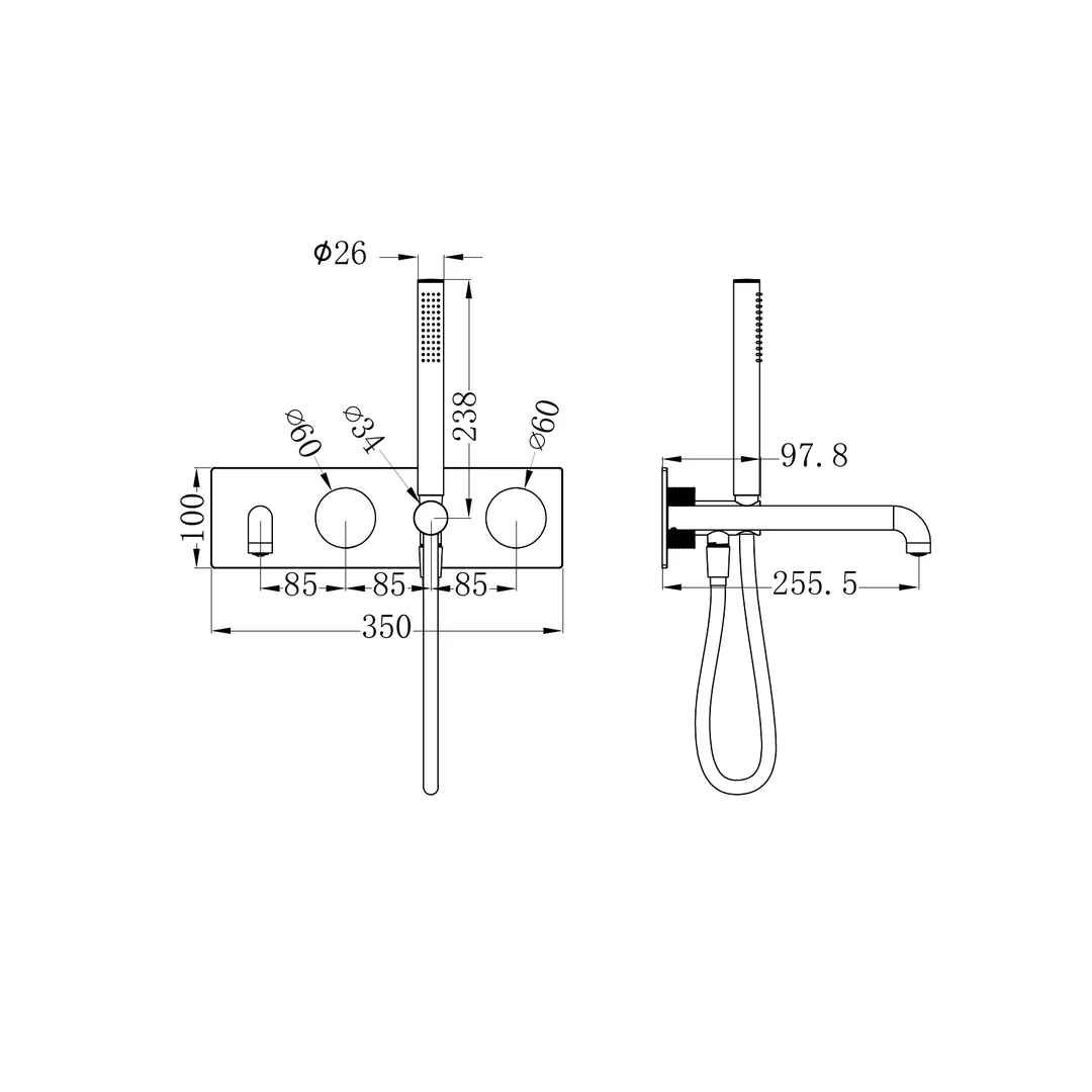 Nero Opal Progressive Shower System With Spout 250Mm Trim Kits Only Graphite - Image 2
