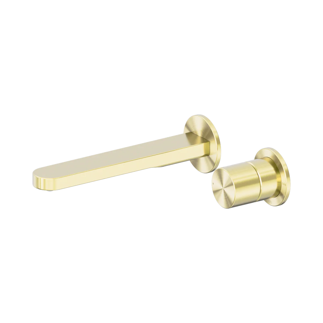 Nero Pure Ss316L Progressive Wall Basin/Bath Mixer Separate Back Plate Brushed Gold