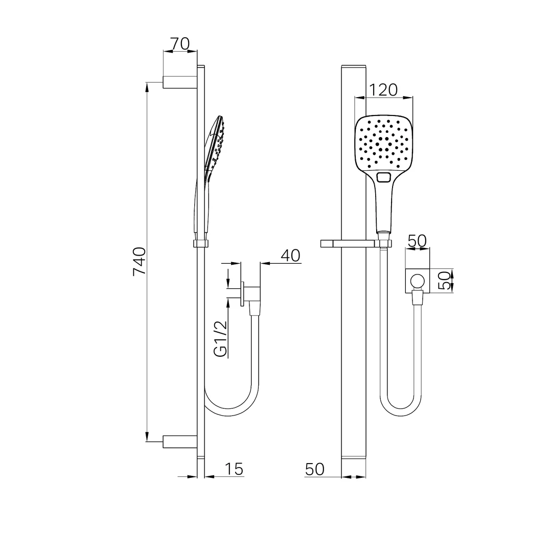 Nero Rain 3 Function Rail Shower - Chrome - Image 3