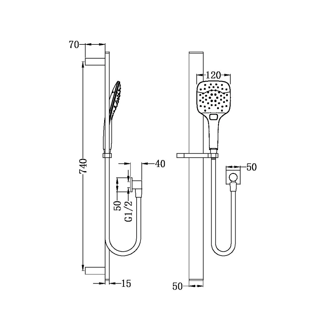 Nero Rain 3 Function Rail Shower - Chrome - Image 7