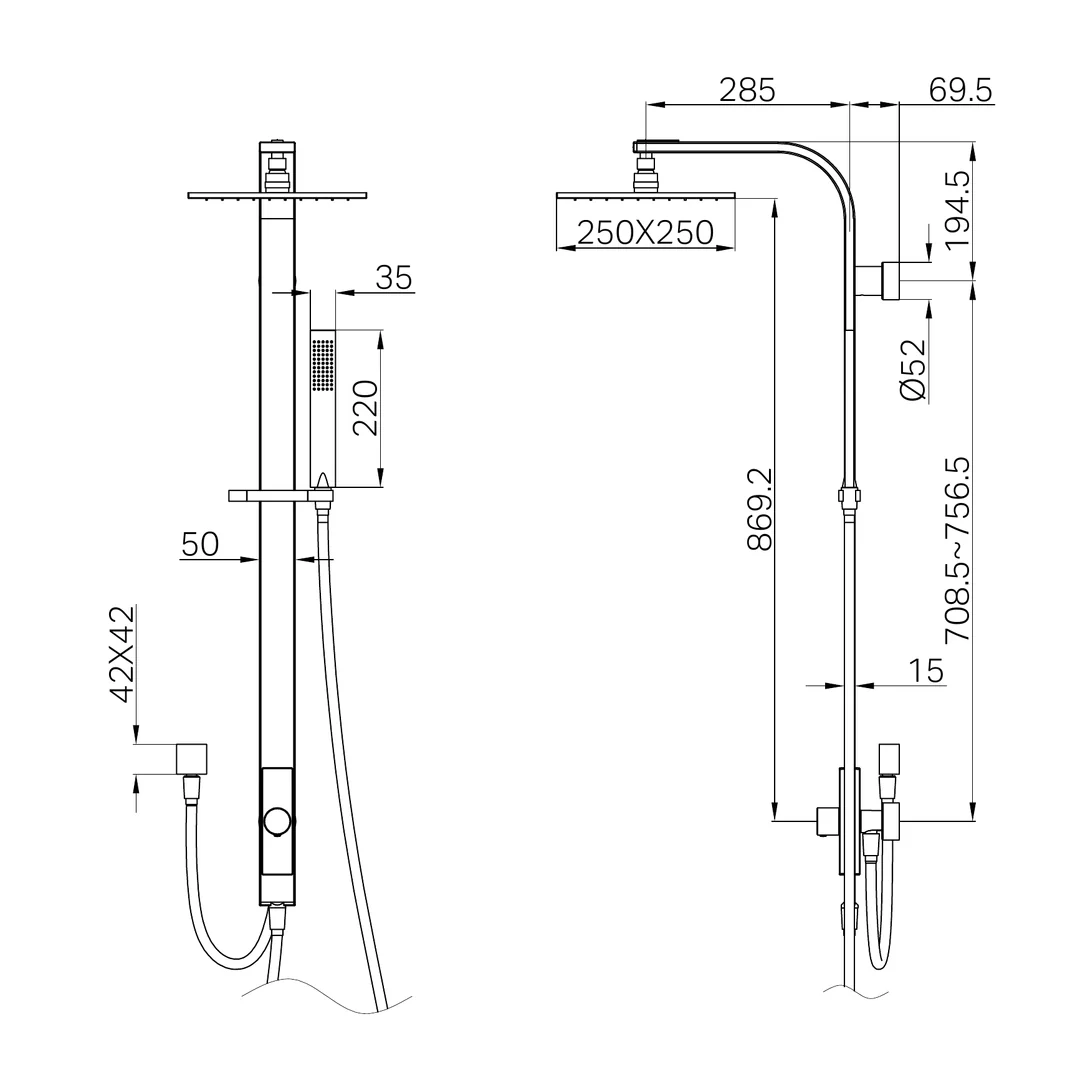 Nero Rain Square Shower Set Double Hose - Chrome - Image 3