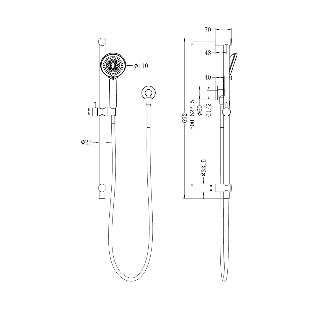 Nero Round Metal Project Shower Rail 4 Star Rating Gun Metal - Image 2