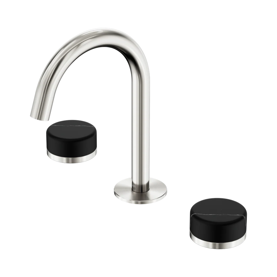 Nero Serenity Basin Set Arc Spout With Marquina Black Handle Brushed Nickel