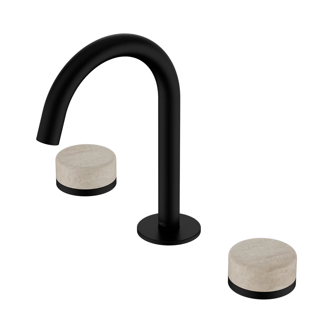 Nero Serenity Basin Set Arc Spout With Rome Travertine Handle Matte Black