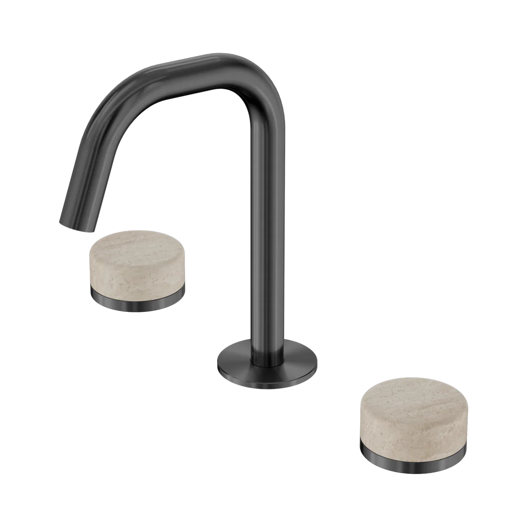 Nero Serenity Basin Set Edge Spout With Rome Travertine Handle Gun Metal