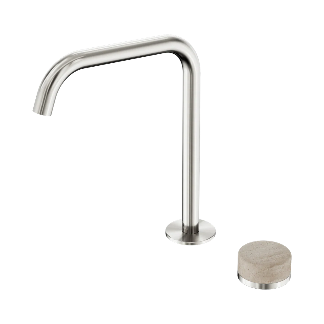 Nero Serenity Progressive Bath/Kitchen Mixer Edge Spout With Rome Travertine Handle Brushed Nickel