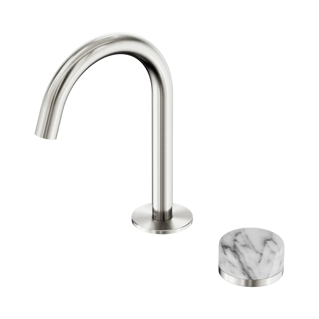 Nero Serenity Progressive Basin Mixer Arc Spout With Arabescato Corchia Handle Brushed Nickel