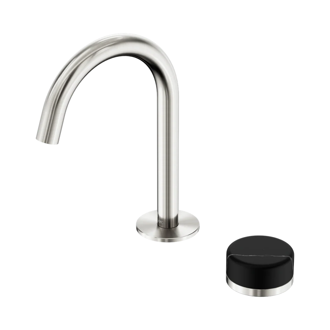 Nero Serenity Progressive Basin Mixer Arc Spout With Marquina Black Handle Brushed Nickel
