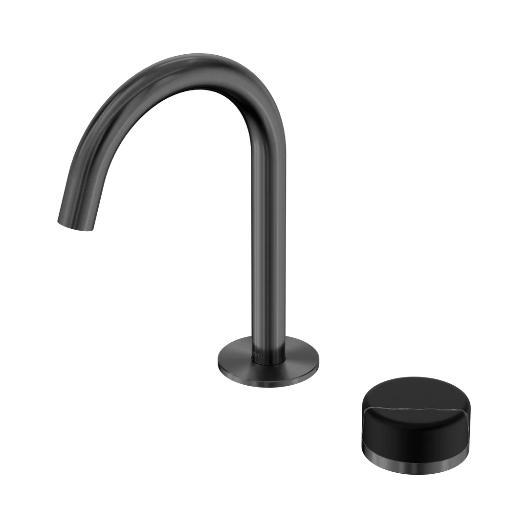 Nero Serenity Progressive Basin Mixer Arc Spout With Marquina Black Handle Gun Metal