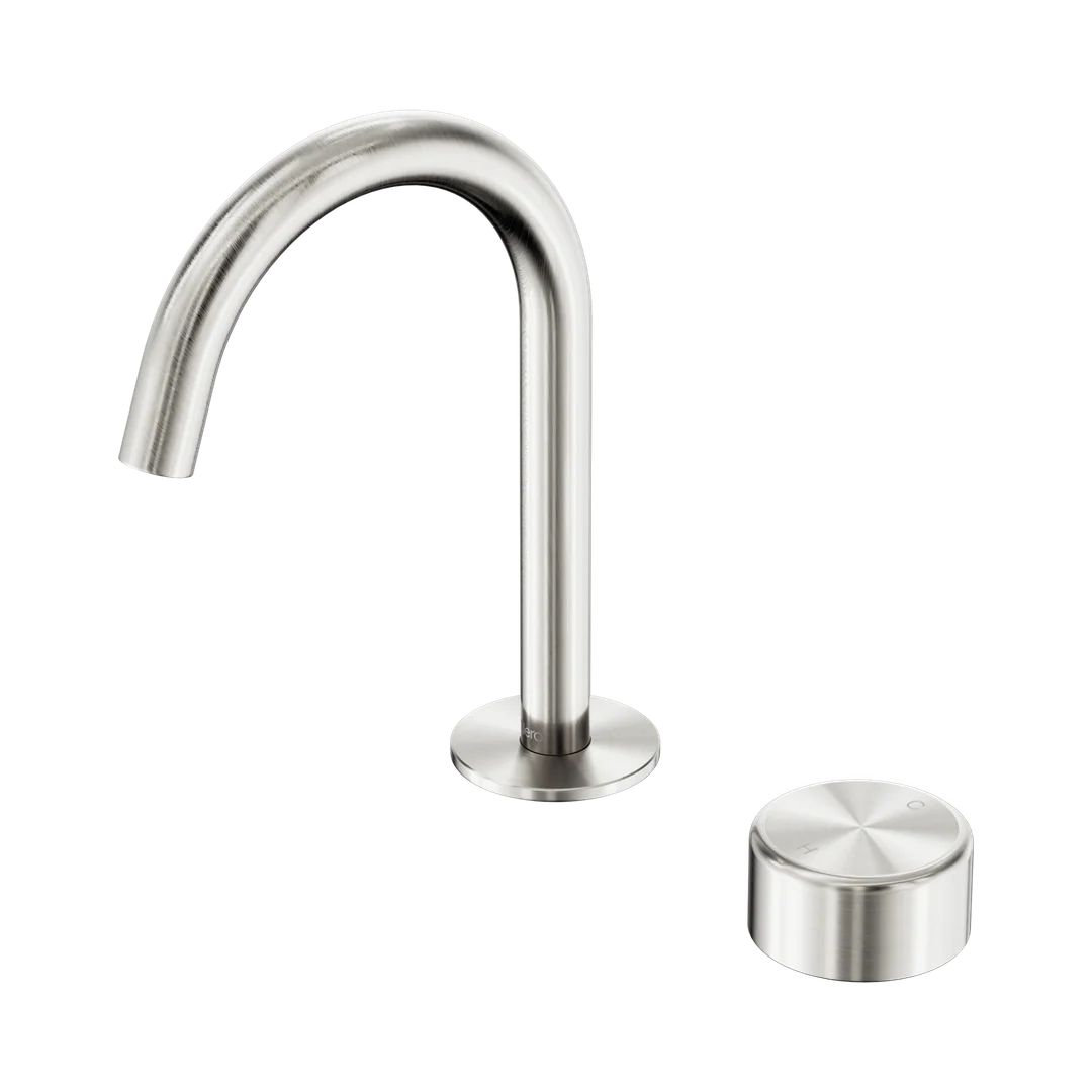 Nero Serenity Progressive Basin Mixer Arc Spout With Metal Handle Brushed Nickel
