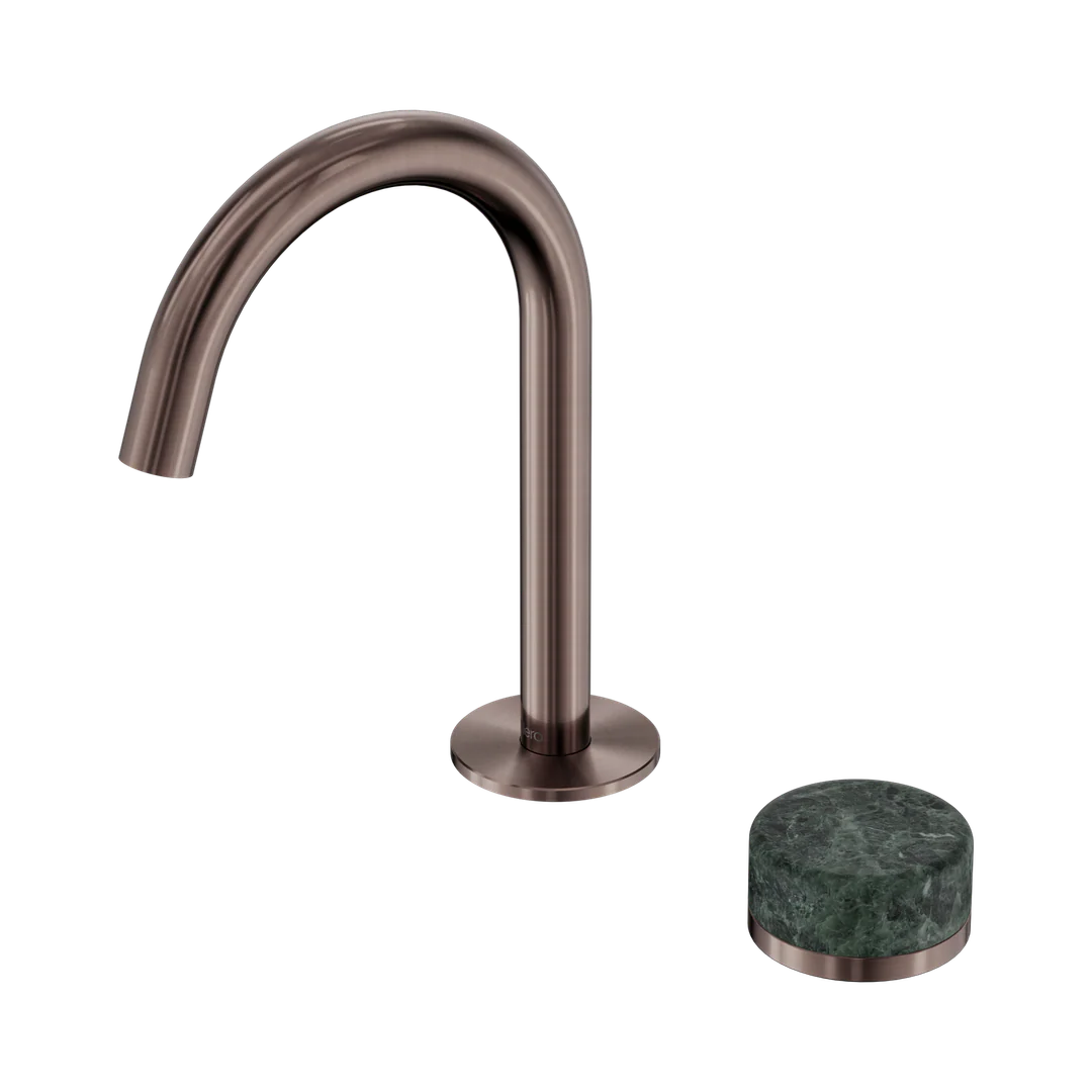 Nero Serenity Progressive Basin Mixer Arc Spout With Verde Alpi Handle Brushed Bronze