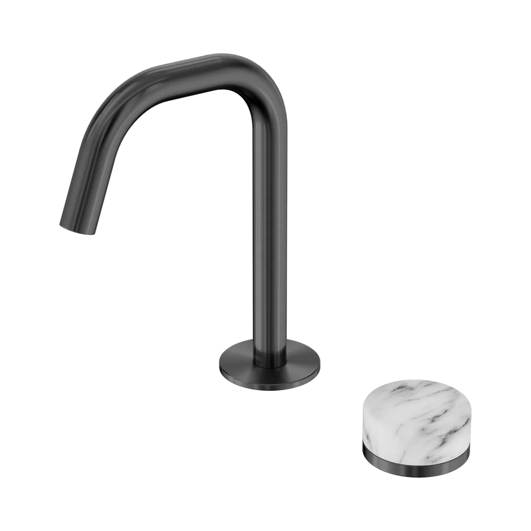 Nero Serenity Progressive Basin Mixer Edge Spout With Arabescato Corchia Handle Gun Metal