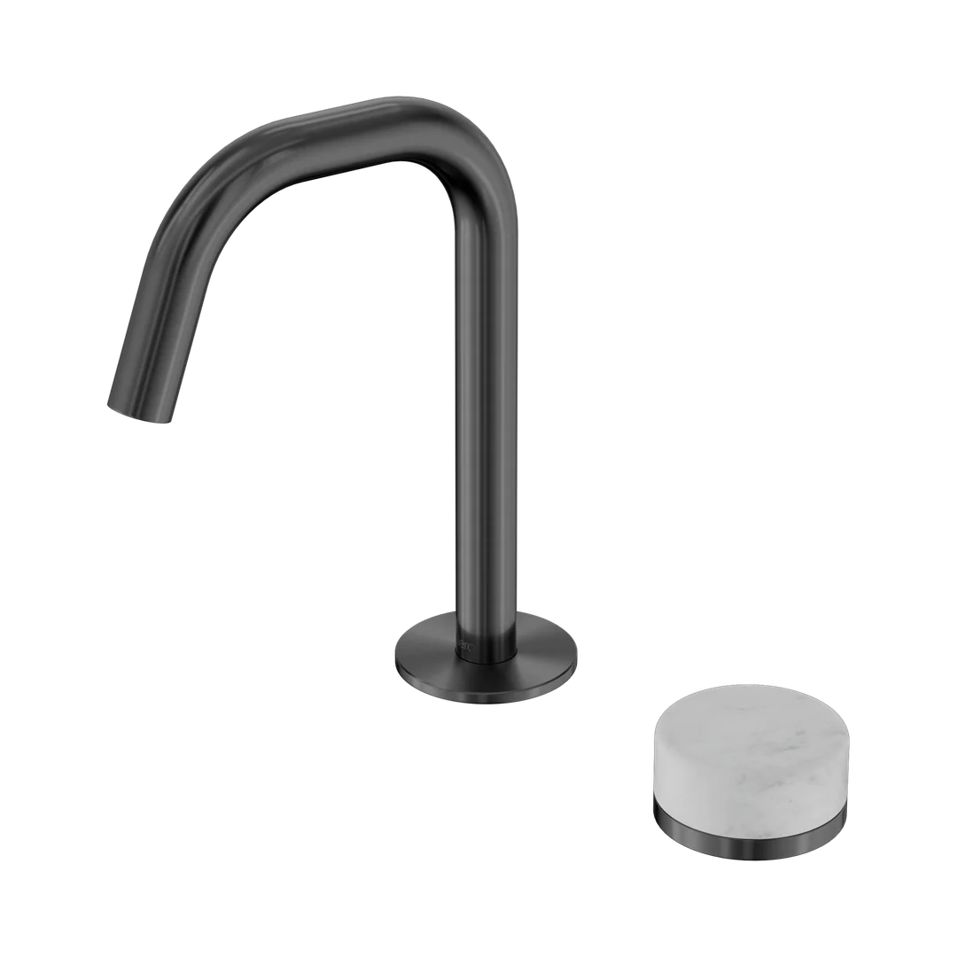 Nero Serenity Progressive Basin Mixer Edge Spout With Carrara Handle Gun Metal