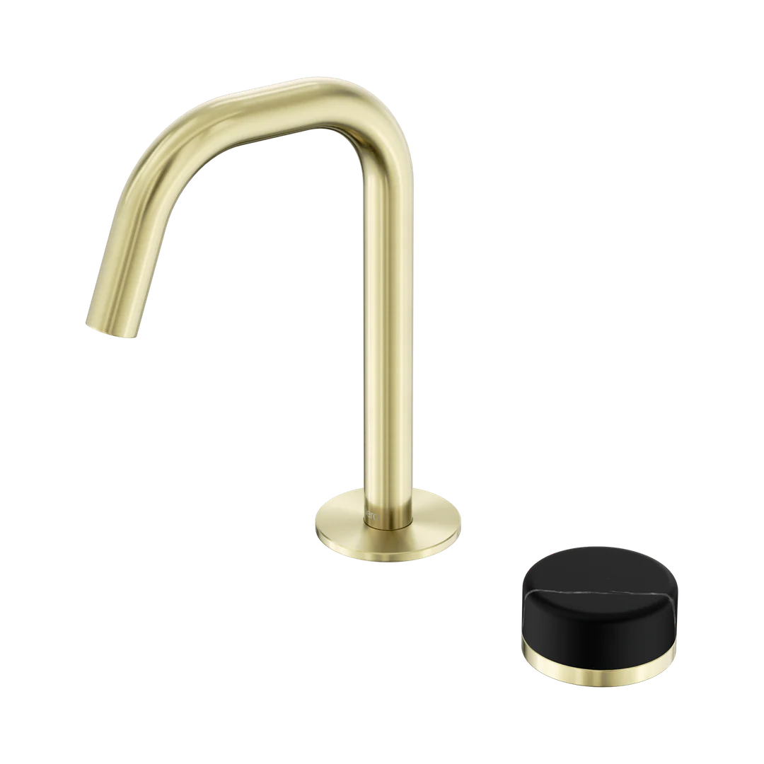 Nero Serenity Progressive Basin Mixer Edge Spout With Marquina Black Handle Brushed Gold